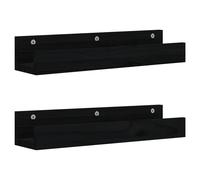 Vidaxl Étagères Murales 2 Pcs Noir 50x12x9 Cm Bois De Pin Massif Marron