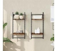 Wandschappen 2-laags met stangen 2 st 30x25x65 cm gerookt eiken836255