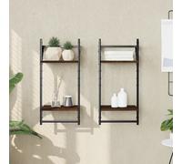 vidaXL Étagères murales à 2 niveaux avec barres 2 pcs chêne marron
