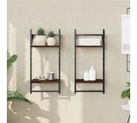 vidaXL Étagères murales 2 niveaux avec barres 2 pcs chêne marron 836257