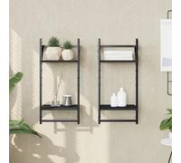 vidaXL Étagères murales à 2 niveaux avec barres 2 pcs noir 30x25x65 cm