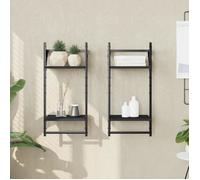 vidaXL Étagères murales à 2 niveaux avec barres 2 pcs noir 30x25x65 cm 836253