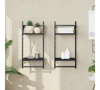 Vidaxl Étagères Murales À 2 Niveaux Avec Barres 2 Pcs Noir 30x25x65 Cm Noir