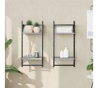vidaXL Étagères murales à 2 niveaux avec barres 2 pcs Sonoma gris 836256
