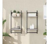 Etagères murales à 2 niveaux avec barres 2 pcs sonoma gris 836256
