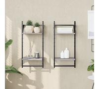 Vidaxl Étagères Murales À 2 Niveaux Avec Barres 2 Pcs Sonoma Gris Gris