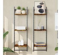 vidaXL Étagères Murales à 3 Niveaux avec Barres 2 pcs, Étagères Suspendues avec Rangement, Étagères de Présentation Flottantes Salon, Moderne, Chêne Fumé