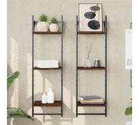 vidaXL Étagères murales à 3 niveaux avec barres 2 pcs chêne marron 836262