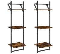 vidaXL Étagères Murales à 3 Niveaux avec Barres 2 pcs, Étagères Suspendues avec Rangement, Étagères de Présentation Flottantes Salon, Moderne, Chêne Fumé