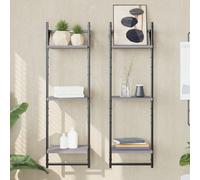 Vidaxl Étagères Murales À 3 Niveaux Avec Barres 2 Pcs Sonoma Gris Gris