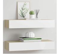 vidaXL Étagères murales à tiroirs 2 pièces Chêne et blanc 60 x 23,5 x 10 cm MDF 330264