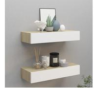vidaXL Étagères murales à tiroirs 2 pièces Chêne et blanc 60 x 23,5 x 10 cm MDF 330264