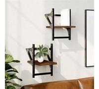 vidaXL Étagères murales avec barres 2 pcs chêne marron 20x25x30 cm 836232 Marron G