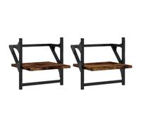 Wandschappen met stangen 2 st 30x25x30 cm gerookt eikenkleurig836235