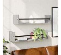 vidaXL Étagères murales avec barres 2 pcs sonoma gris 60x16x14 cm 835437 Gris G