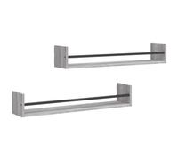 vidaXL Étagères Murales avec Barres 2 pcs, Tablettes Suspendues avec Rangement, Meubles Flottants de Maison Intérieur, Moderne, Sonoma Gris