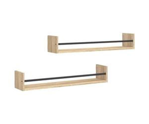 vidaXL Étagères Murales avec Barres 2 pcs, Tablettes Suspendues avec Rangement, Meubles Flottants de Maison Intérieur, Moderne, Chêne Sonoma