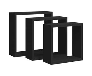 vidaXL Etagères Murales sous Forme de Cube 3 pcs Etagères Suspendues Etagères Flottantes Organisateur Unité Murale Intérieur Noir MDF