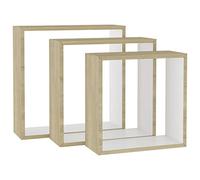 vidaXL Etagères Murales sous Forme de Cube 3 pcs Etagères Suspendues Etagères Flottantes Salon Salle de Séjour Maison Intérieur Blanc et Chêne Sonoma