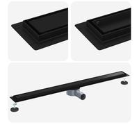 vidaXL Évacuation de douche 2-en-1 avec siphon à 360° Noir 100 cm, Drain de douche réglable, accessoire de plomberie moderne, couvercle de salle de bain en acier inoxydable, système domestique, access