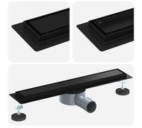 vidaXL Évacuation de douche 2-en-1 avec siphon à 360° Noir 50 cm, Drain de douche réglable, accessoire de plomberie moderne, couvercle de salle de bain en acier inoxydable, système domestique, accesso