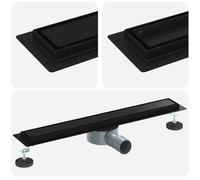 vidaXL Évacuation de douche 2-en-1 avec siphon à 360° Noir 60 cm, Drain de douche réglable, accessoire de plomberie moderne, couvercle de salle de bain en acier inoxydable, système domestique, accesso