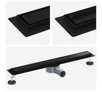 vidaXL Évacuation de douche 2-en-1 avec siphon à 360° Noir 70 cm, Drain de douche réglable, accessoire de plomberie moderne, couvercle de salle de bain en acier inoxydable, système domestique, accesso