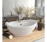 vidaXL évier avec trop-plein ovale blanc mat 58,5 x 39 cm céramique