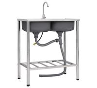 vidaXL Évier de camping Double lavabo avec robinet Acier inoxydable