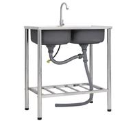vidaXL Évier de camping Double lavabo avec robinet Acier inoxydable