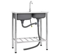 vidaXL Évier de camping Double lavabo avec robinet Acier inoxydable