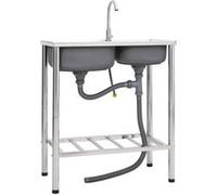vidaXL Évier de camping Double lavabo avec robinet Acier inoxydable