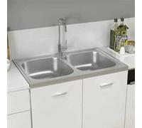 vidaXL Évier de cuisine à double lavabo argenté 800x500x155 mm inox 147234 Gris G