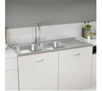 vidaXL Evier de Cuisine à Double Lavabo Evier Encastré Lavabo de Cuisine Lavabo Encastré Maison Intérieur Argenté 147238
