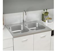 vidaXL Évier de cuisine à double lavabo Argenté 800x600x155 mm Inox