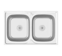 vidaXL Évier de cuisine à double lavabo Argenté 800x500x155 mm Inox 147234