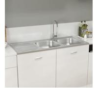 vidaXL Evier de Cuisine à Double Lavabo Evier Encastré Lavabo de Cuisine Lavabo Encastré Maison Intérieur Argenté 147239