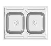 vidaXL Evier de Cuisine à Double Lavabo Evier Encastré Lavabo de Cuisine Lavabo Encastré Maison Intérieur Argenté 800x600x155 mm Acier Inoxydable
