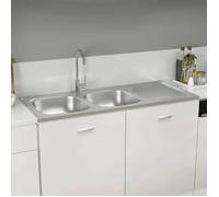 vidaXL Évier de cuisine double lavabo 147238 — Encastré inox 1200x500x155 mm argenté