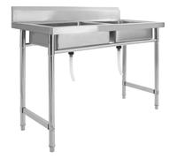 vidaXL Évier de cuisine Lavabo double en acier inoxydable 2 bacs avec dosseret 120x60x85 cm Gris