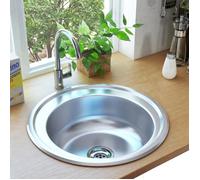 vidaXL Évier de cuisine encastré rond 145071 – acier, surface anti-rayure, crépine et piège
