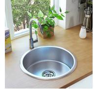 vidaXL Evier de Cuisine avec Crépine et Piège Evier Encastré Evier Rond Surface Anti-rayure Maison Intérieur Durable Acier 145070