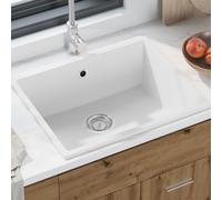 vidaXL Évier de cuisine avec trou de trop-plein en Granit Blanc