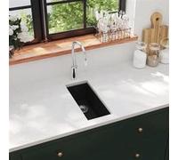vidaXL Évier de cuisine avec trou de trop-plein Noir Granit