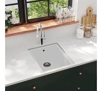 vidaXL Évier de cuisine 147076 – Encastré carré extra-profond avec trou de trop-plein, blanc granit