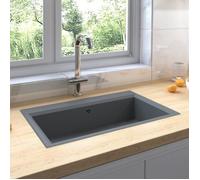 vidaXL Évier de cuisine avec trou de trop-plein Gris Granit