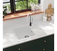 vidaXL Evier de Cuisine avec Trou de Trop-plein Ovale Evier Encastré Extra-profond Décoration de Cuisine Intérieur Maison Granit Blanc Blanc G