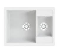 vidaXL Évier de cuisine deux lavabos trou de trop-plein Blanc Granit