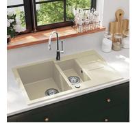 vidaXL Évier de cuisine Granit Double lavabo Beige