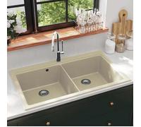 vidaXL Évier de cuisine 144851 – Granit double lavabo encastré réversible avec égouttoir Beige